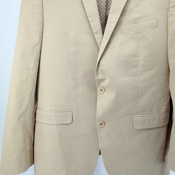 Bar III Slim Fit Mens Tan Cotton Blend 2-Piece Suit coat 42R pants 34W x 32L
